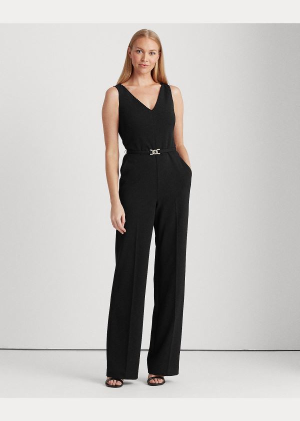 Kombinezony Długi Ralph Lauren Belted Jersey Jumpsuit Damskie Czarne | FESU8716