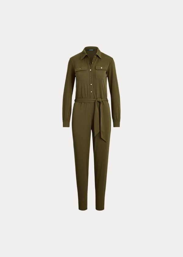 Kombinezony Długi Ralph Lauren Buttoned Jersey Jumpsuit Damskie Ciemny Oliwkowe | YWGF2916