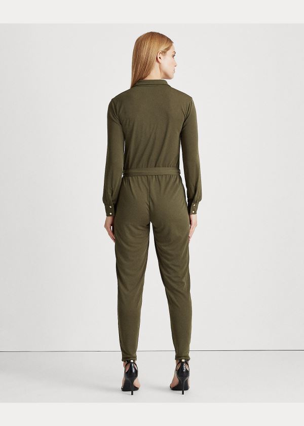 Kombinezony Długi Ralph Lauren Buttoned Jersey Jumpsuit Damskie Ciemny Oliwkowe | YWGF2916