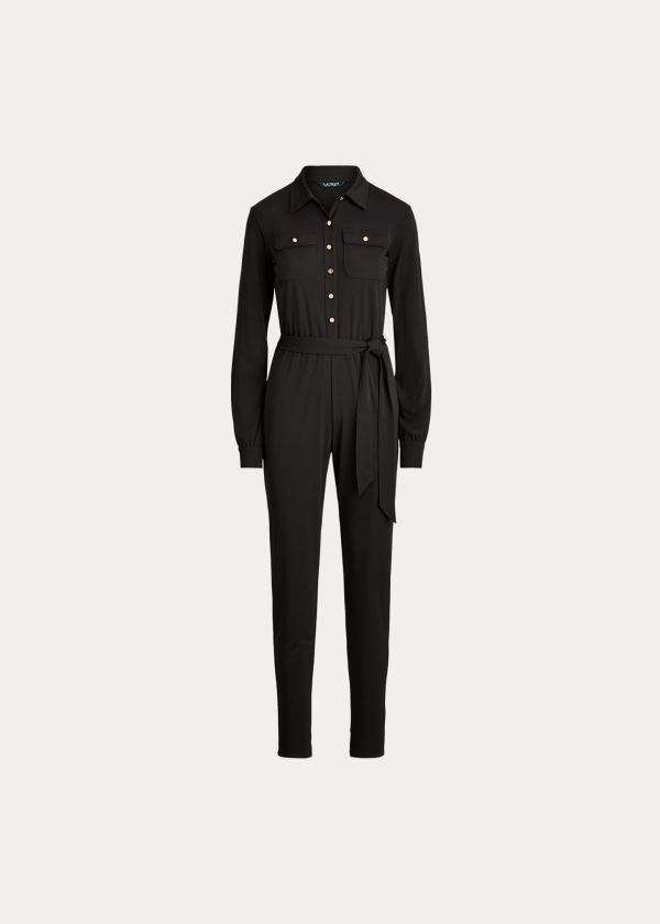 Kombinezony Długi Ralph Lauren Buttoned Jersey Jumpsuit Damskie Czarne | UDPF3639