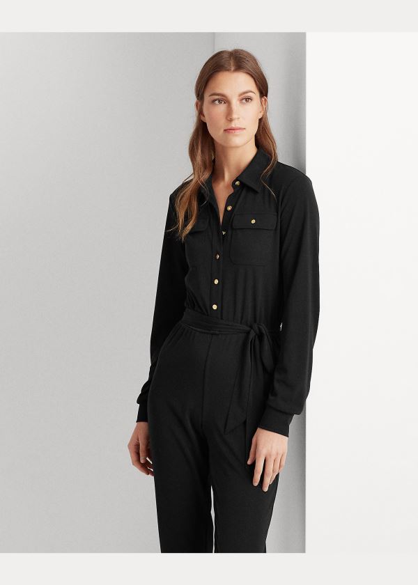 Kombinezony Długi Ralph Lauren Buttoned Jersey Jumpsuit Damskie Czarne | UDPF3639