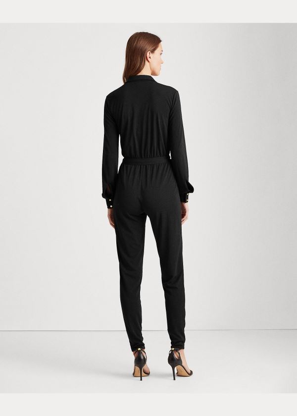 Kombinezony Długi Ralph Lauren Buttoned Jersey Jumpsuit Damskie Czarne | UDPF3639