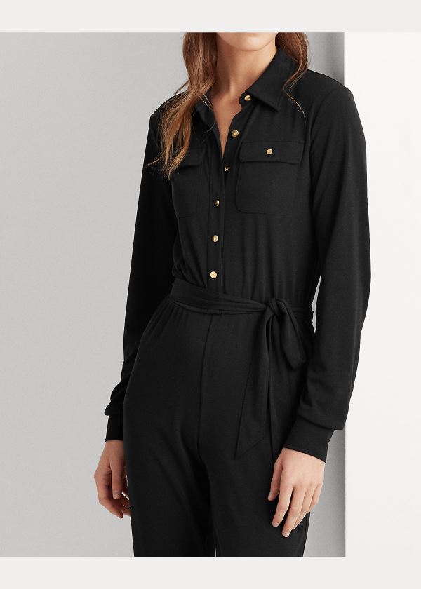 Kombinezony Długi Ralph Lauren Buttoned Jersey Jumpsuit Damskie Czarne | UDPF3639