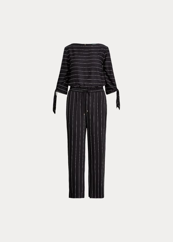 Kombinezony Długi Ralph Lauren Cold-Shoulder Twill Jumpsuit Damskie Czarne Kremowe | OXIN8340