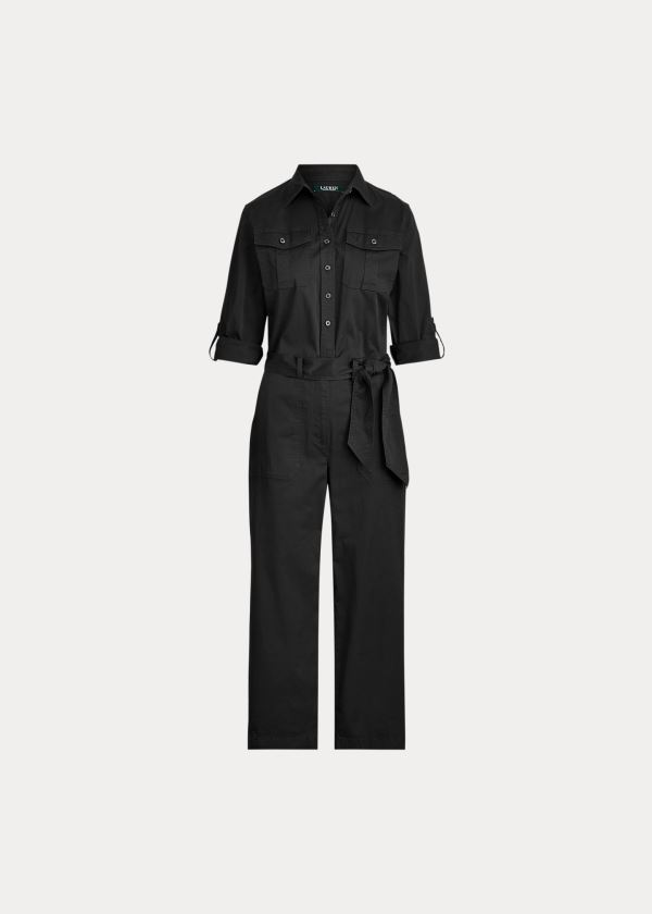 Kombinezony Długi Ralph Lauren Cotton Twill Jumpsuit Damskie Czarne | OZWD7130