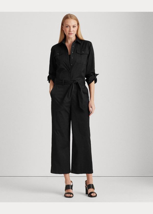 Kombinezony Długi Ralph Lauren Cotton Twill Jumpsuit Damskie Czarne | OZWD7130