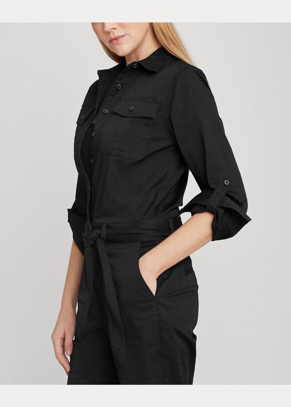 Kombinezony Długi Ralph Lauren Cotton Twill Jumpsuit Damskie Czarne | OZWD7130