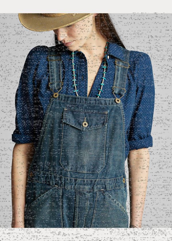 Kombinezony Długi Ralph Lauren Denim Overall Damskie Niebieskie Niebieskie | BNLO4501