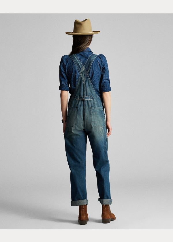 Kombinezony Długi Ralph Lauren Denim Overall Damskie Niebieskie Niebieskie | BNLO4501