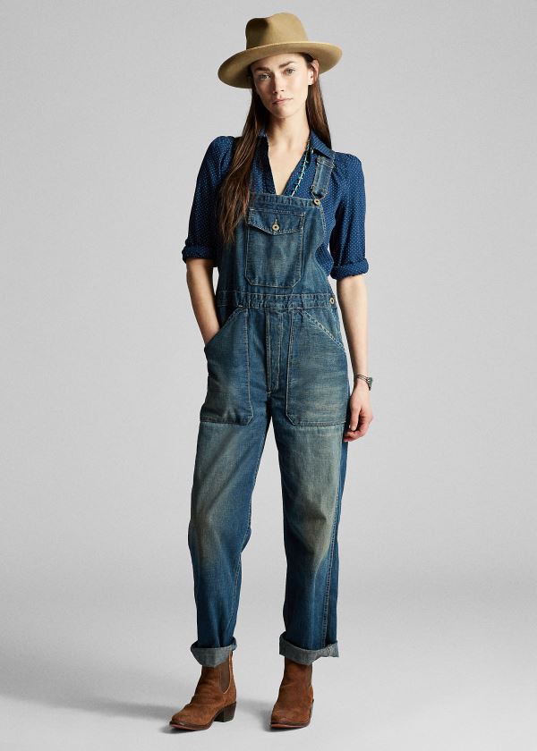 Kombinezony Długi Ralph Lauren Denim Overall Damskie Niebieskie Niebieskie | BNLO4501