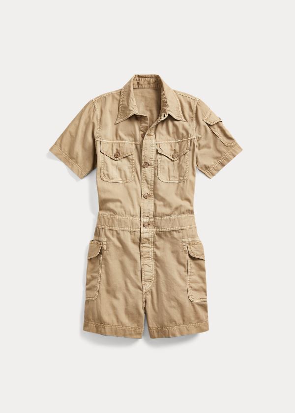 Kombinezony Długi Ralph Lauren Garment-Dyed Twill Romper Damskie Głęboka Oliwkowe | KAWM8247