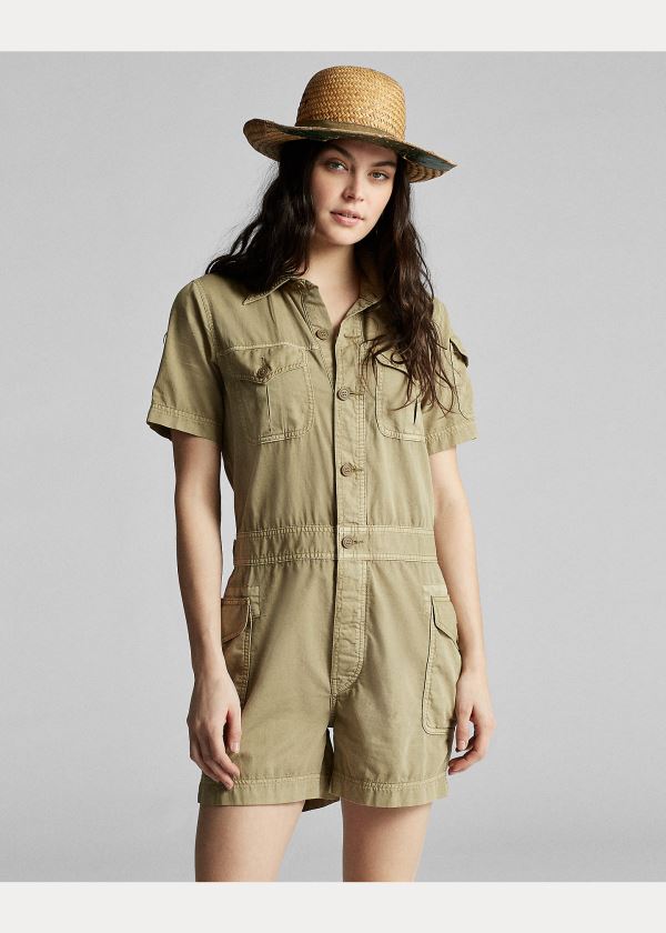 Kombinezony Długi Ralph Lauren Garment-Dyed Twill Romper Damskie Głęboka Oliwkowe | KAWM8247