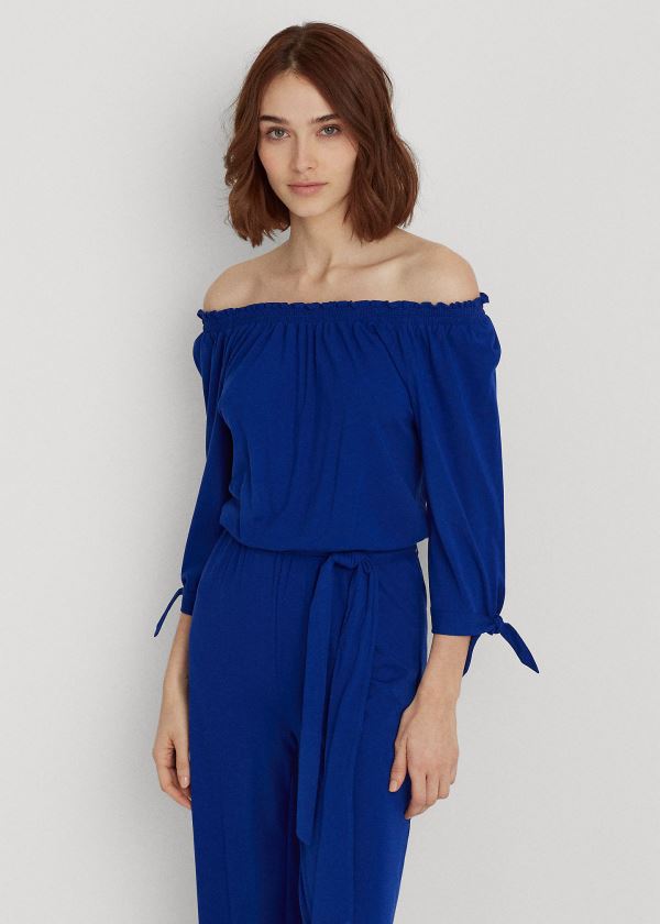 Kombinezony Długi Ralph Lauren Off-the-Shoulder Jumpsuit Damskie Królewski Niebieski Niebieskie | COZV0355