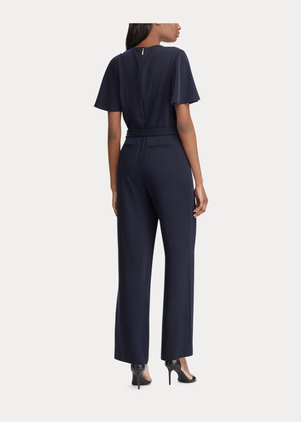 Kombinezony Długi Ralph Lauren Ruffled Crepe Jumpsuit Damskie Granatowe | LNCA3300