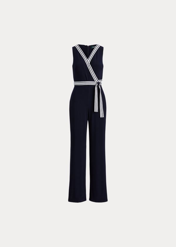 Kombinezony Długi Ralph Lauren Surplice Jersey Jumpsuit Damskie Granatowe | FFLL2846