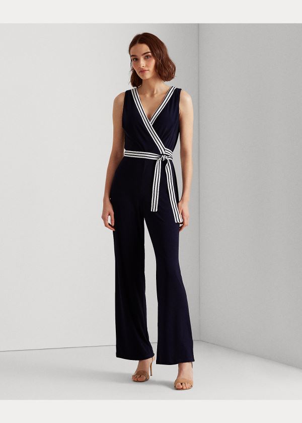 Kombinezony Długi Ralph Lauren Surplice Jersey Jumpsuit Damskie Granatowe | FFLL2846