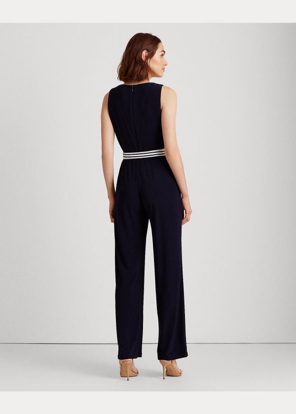 Kombinezony Długi Ralph Lauren Surplice Jersey Jumpsuit Damskie Granatowe | FFLL2846