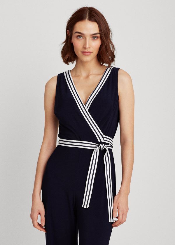 Kombinezony Długi Ralph Lauren Surplice Jersey Jumpsuit Damskie Granatowe | FFLL2846