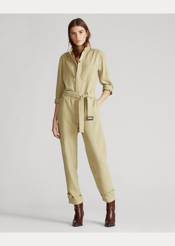 Kombinezony Długi Ralph Lauren Twill Jumpsuit Damskie Brązowe | QOGI4845