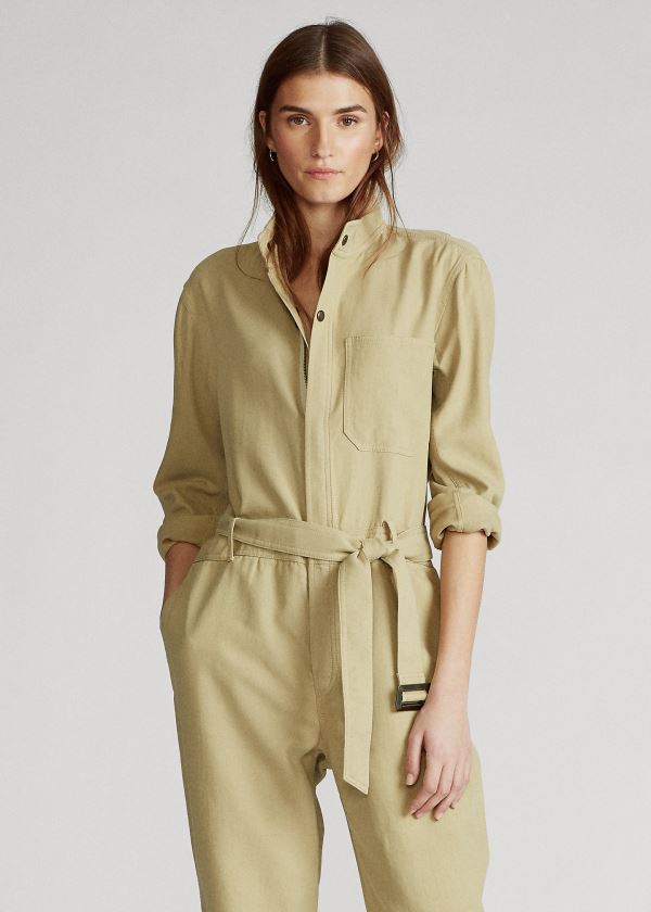 Kombinezony Długi Ralph Lauren Twill Jumpsuit Damskie Brązowe | QOGI4845