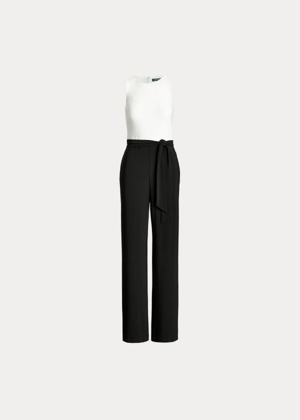 Kombinezony Długi Ralph Lauren Two-Tone Jersey Jumpsuit Damskie Czarne Białe | ZECG0333