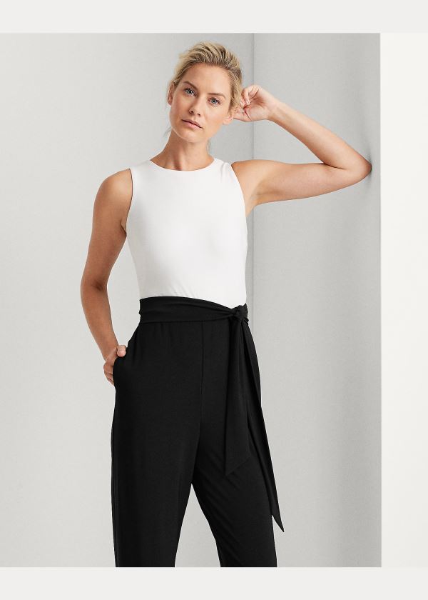 Kombinezony Długi Ralph Lauren Two-Tone Jersey Jumpsuit Damskie Czarne Białe | ZECG0333