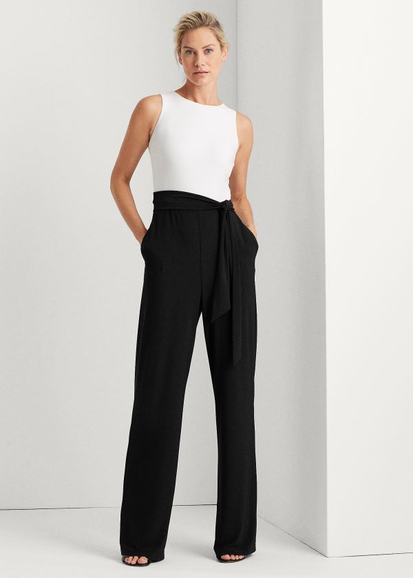 Kombinezony Długi Ralph Lauren Two-Tone Jersey Jumpsuit Damskie Czarne Białe | ZECG0333