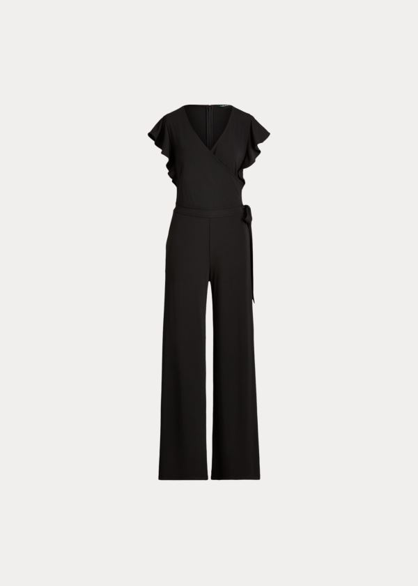 Kombinezony Długi Ralph Lauren Wrap-Style Jersey Jumpsuit Damskie Czarne | MNOO4360