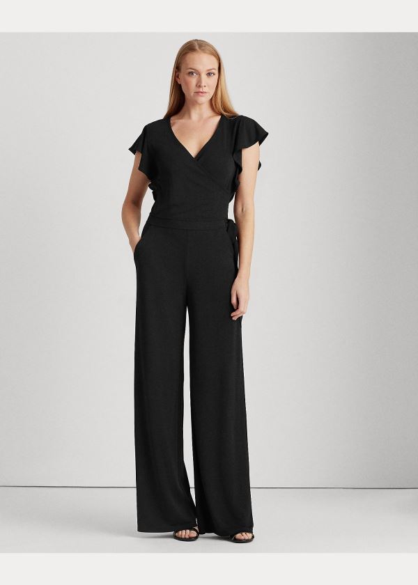 Kombinezony Długi Ralph Lauren Wrap-Style Jersey Jumpsuit Damskie Czarne | MNOO4360