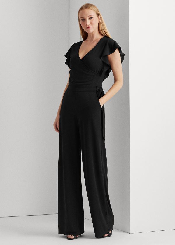 Kombinezony Długi Ralph Lauren Wrap-Style Jersey Jumpsuit Damskie Czarne | MNOO4360