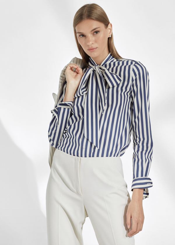 Koszule Ralph Lauren Alejandra Striped Shirt Damskie Granatowe Białe | MFHH0565