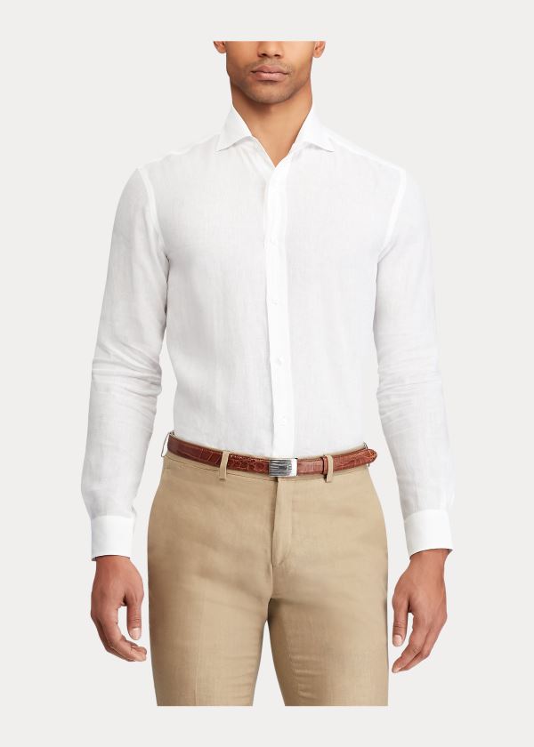 Koszule Ralph Lauren Aston Linen Sport Shirt Męskie Białe | RCLL7521