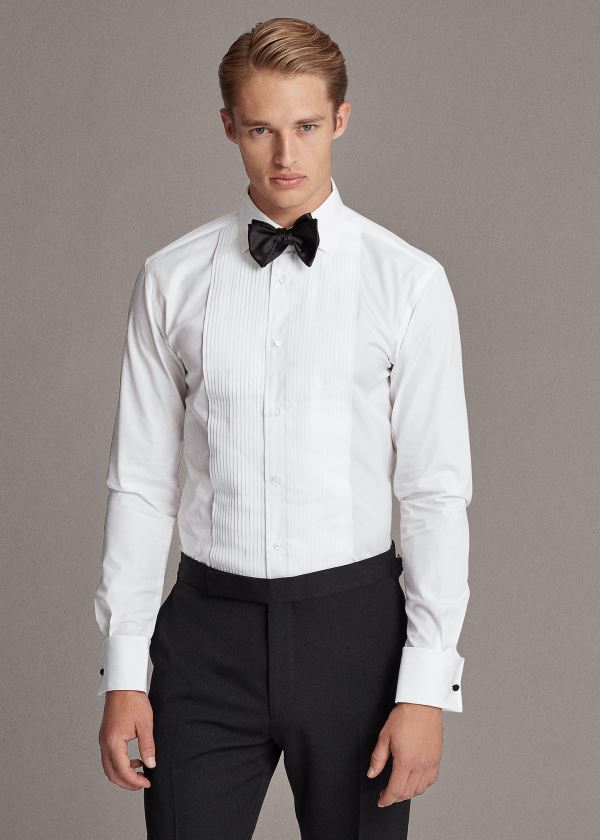 Koszule Ralph Lauren Aston Pleated Tuxedo Shirt Męskie Białe | WDQD6877