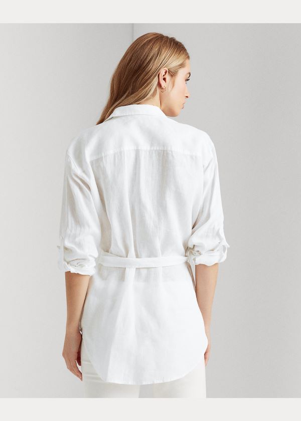 Koszule Ralph Lauren Belted Linen Shirt Damskie Białe | RWLW8020