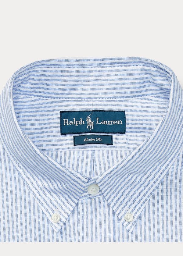 Koszule Ralph Lauren Bengal-Striped Oxford Męskie Niebieskie Białe | OCSG0494