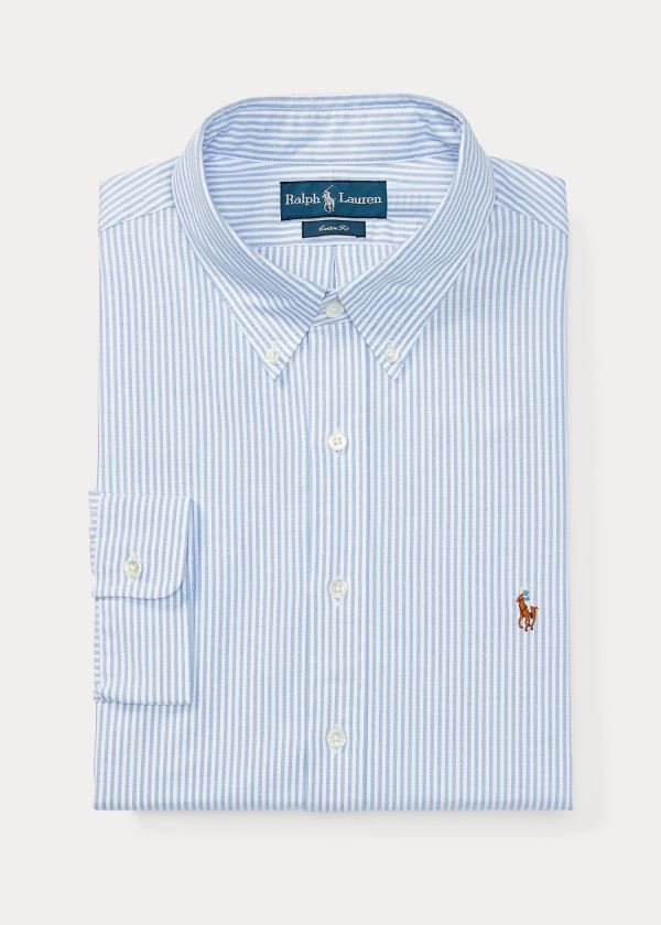 Koszule Ralph Lauren Bengal-Striped Oxford Męskie Niebieskie Białe | OCSG0494