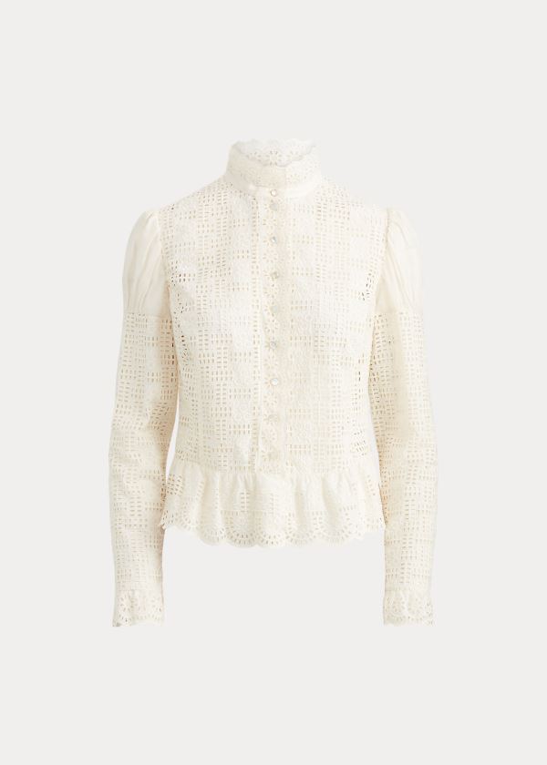 Koszule Ralph Lauren Bernice Embroidered Blouse Damskie Beżowe | UGES4362