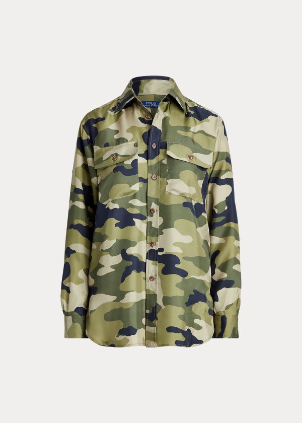 Koszule Ralph Lauren Camo Silk Shirt Damskie Camo | KOGW6698