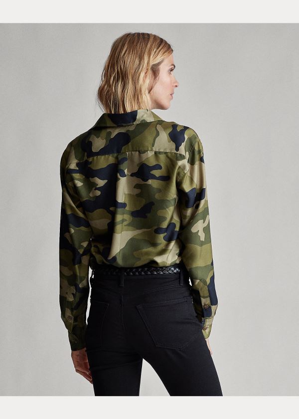 Koszule Ralph Lauren Camo Silk Shirt Damskie Camo | KOGW6698