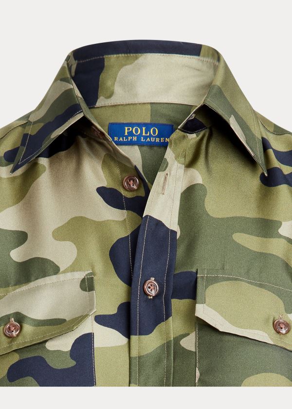 Koszule Ralph Lauren Camo Silk Shirt Damskie Camo | KOGW6698