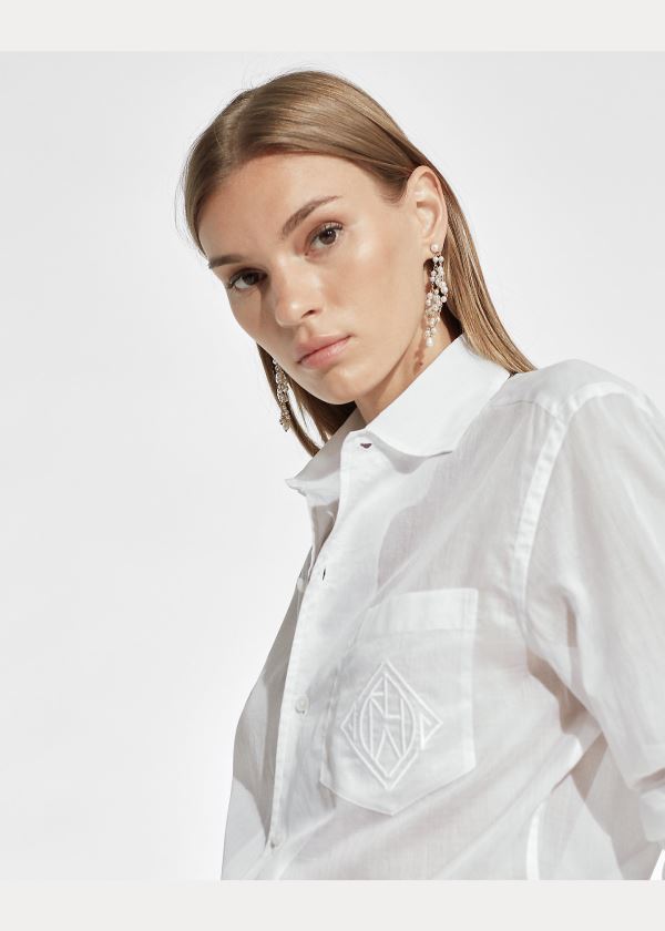 Koszule Ralph Lauren Capri Cotton Organdy Shirt Damskie Białe | XXYL2981