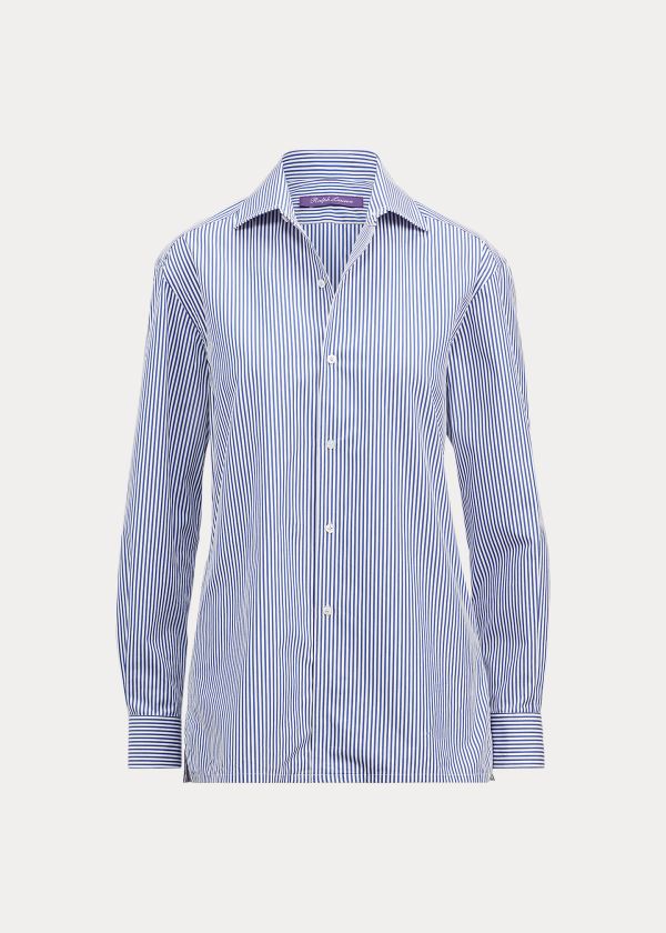 Koszule Ralph Lauren Capri Striped Cotton Shirt Damskie Białe Niebieskie | PABD7247