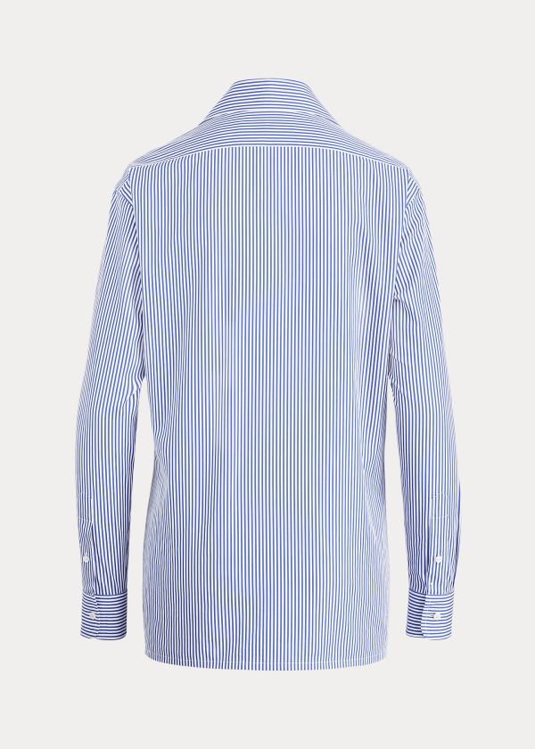 Koszule Ralph Lauren Capri Striped Cotton Shirt Damskie Białe Niebieskie | PABD7247