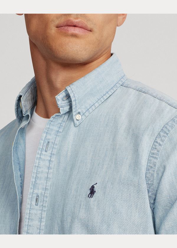 Koszule Ralph Lauren Classic Fit Chambray Shirt Męskie Niebieskie Białe | SKQF8910