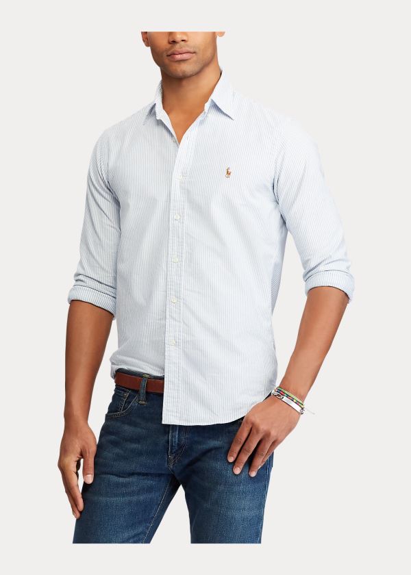 Koszule Ralph Lauren Classic Fit Cotton Shirt Męskie Niebieskie Białe | RHUT2988