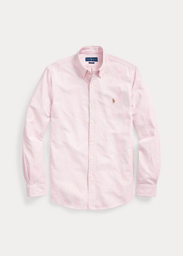 Koszule Ralph Lauren Classic Fit Cotton Shirt Męskie Bordowe Białe | QTEC7171