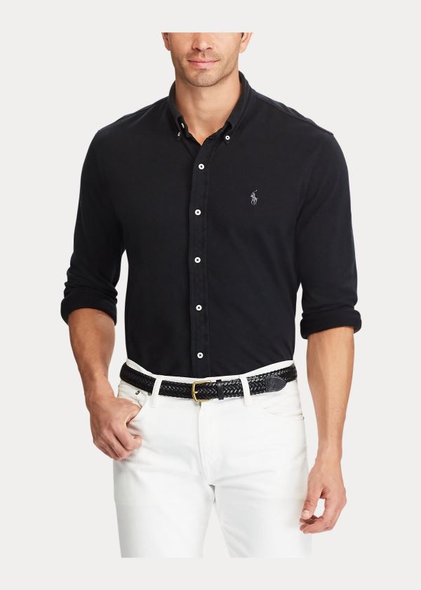 Koszule Ralph Lauren Classic Fit Cotton Mesh Shirt Męskie Czarne | QLTT8118