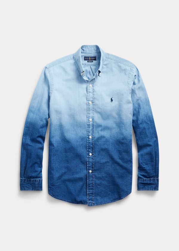 Koszule Ralph Lauren Classic Fit Dip-Dyed Shirt Męskie Niebieskie | IISI9198