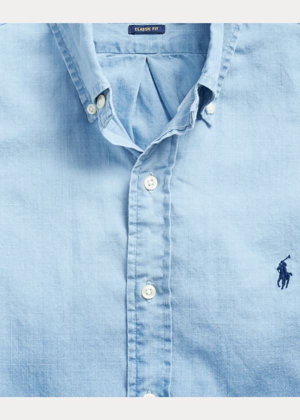 Koszule Ralph Lauren Classic Fit Dip-Dyed Shirt Męskie Niebieskie | IISI9198