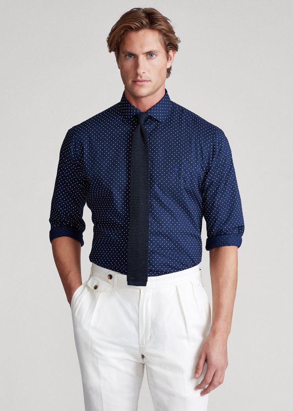 Koszule Ralph Lauren Classic Fit Dot Poplin Shirt Męskie Granatowe Białe | JZEZ4618